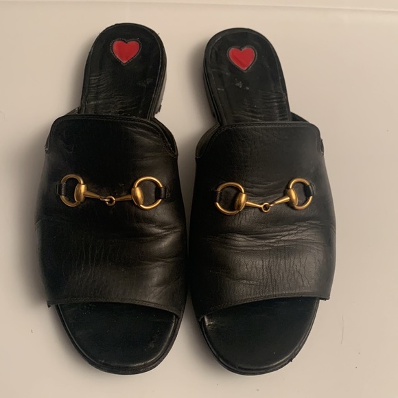 Gucci Malaga Kid Horsebit Black Leather Sandals Sz 8 - Picture 7 of 12